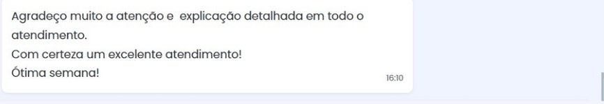 Print de conversa no WhatsApp: paciente agradece a explicação detalhada em todo o atendimento