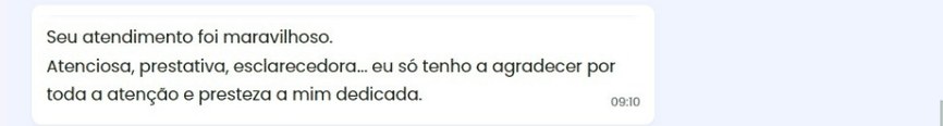 Print de conversa no WhatsApp: paciente descreve o atendimento como atencioso, prestativo e esclarecedor